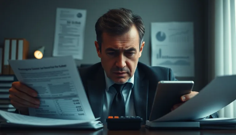 Une personne anxieuse devant des documents légaux.