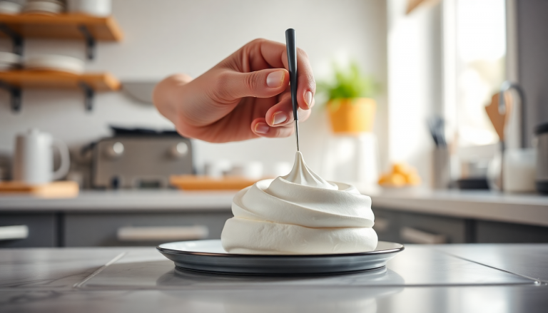 Une meringue parfaite dressée, symbole de succès culinaire inspiré par Mercotte