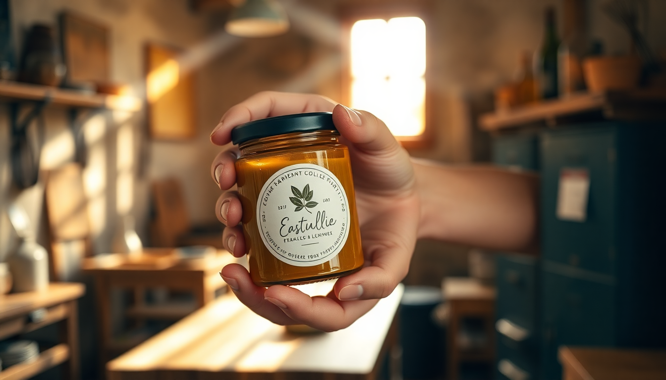 Main d'artisan présentant un produit alimentaire local, illustrant l'authenticité et le storytelling pour une marque culinaire.