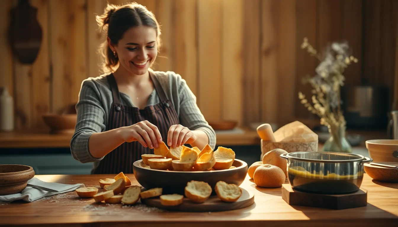 Des croûtons dorés et appétissants disposés sur une assiette.