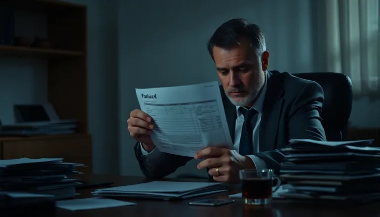 Une pile de factures avec une étiquette erronée mise en évidence, symbolisant la détresse financière.