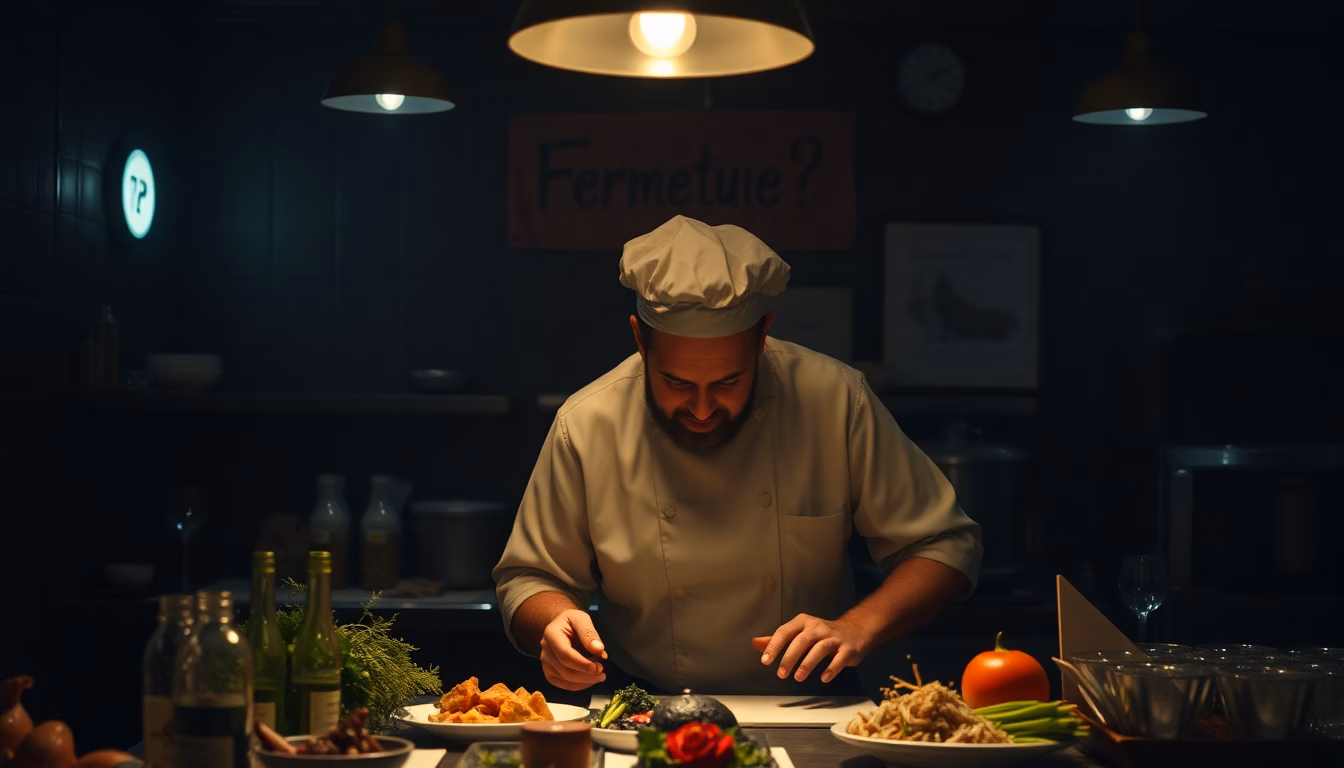 Un chef perplexe devant un panier de légumes dont les prix ont augmenté.