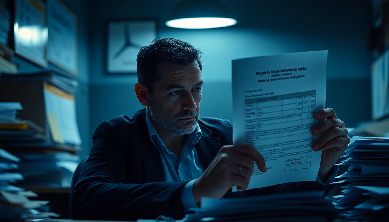 Une étiquette de produit avec une information erronée, sous un projecteur dramatique.