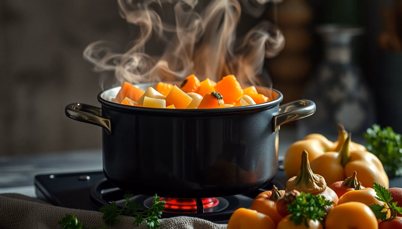 Une louche versant un bouillon parfumé dans un bol
