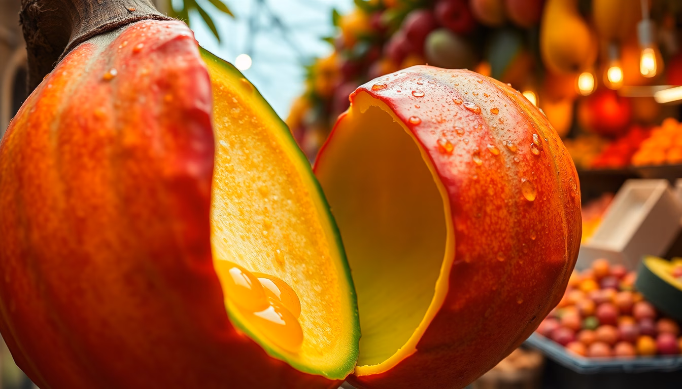 Gros plan sur une mangue exotique juteuse et parfumée