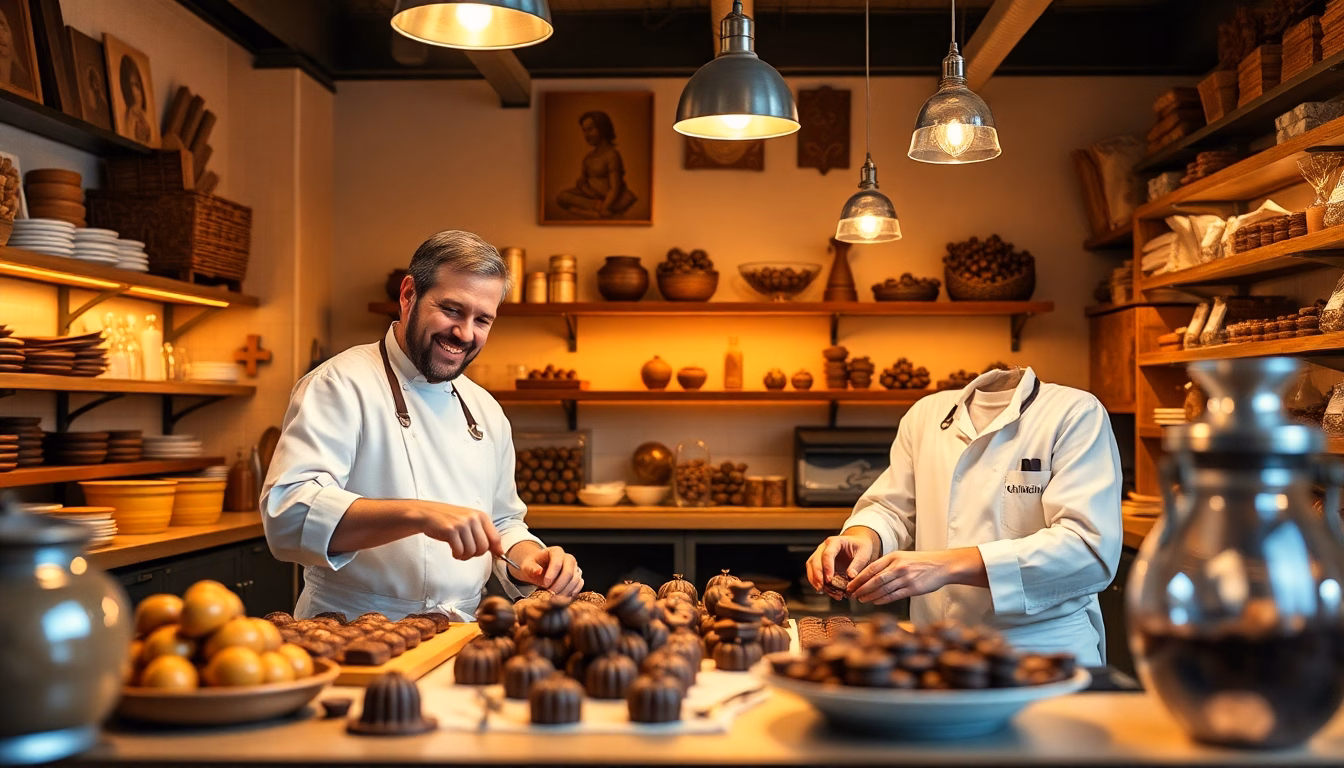 Chocolats variés et artistiques dans un atelier de chocolatier