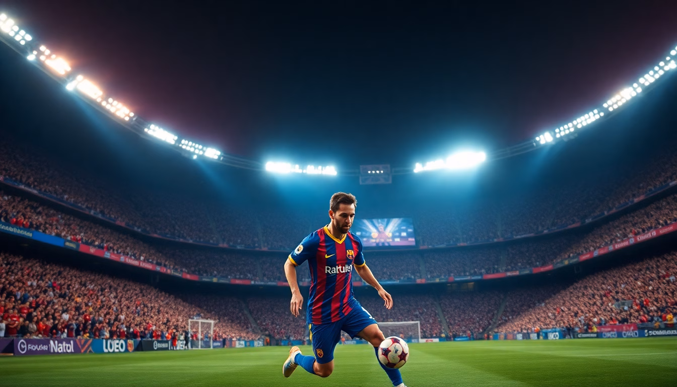 Stade de football bondé lors d'un match entre Séville et Barcelone.