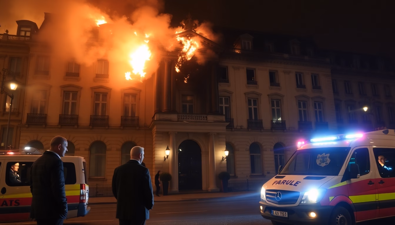 pompiers luttant contre un incendie à Matignon