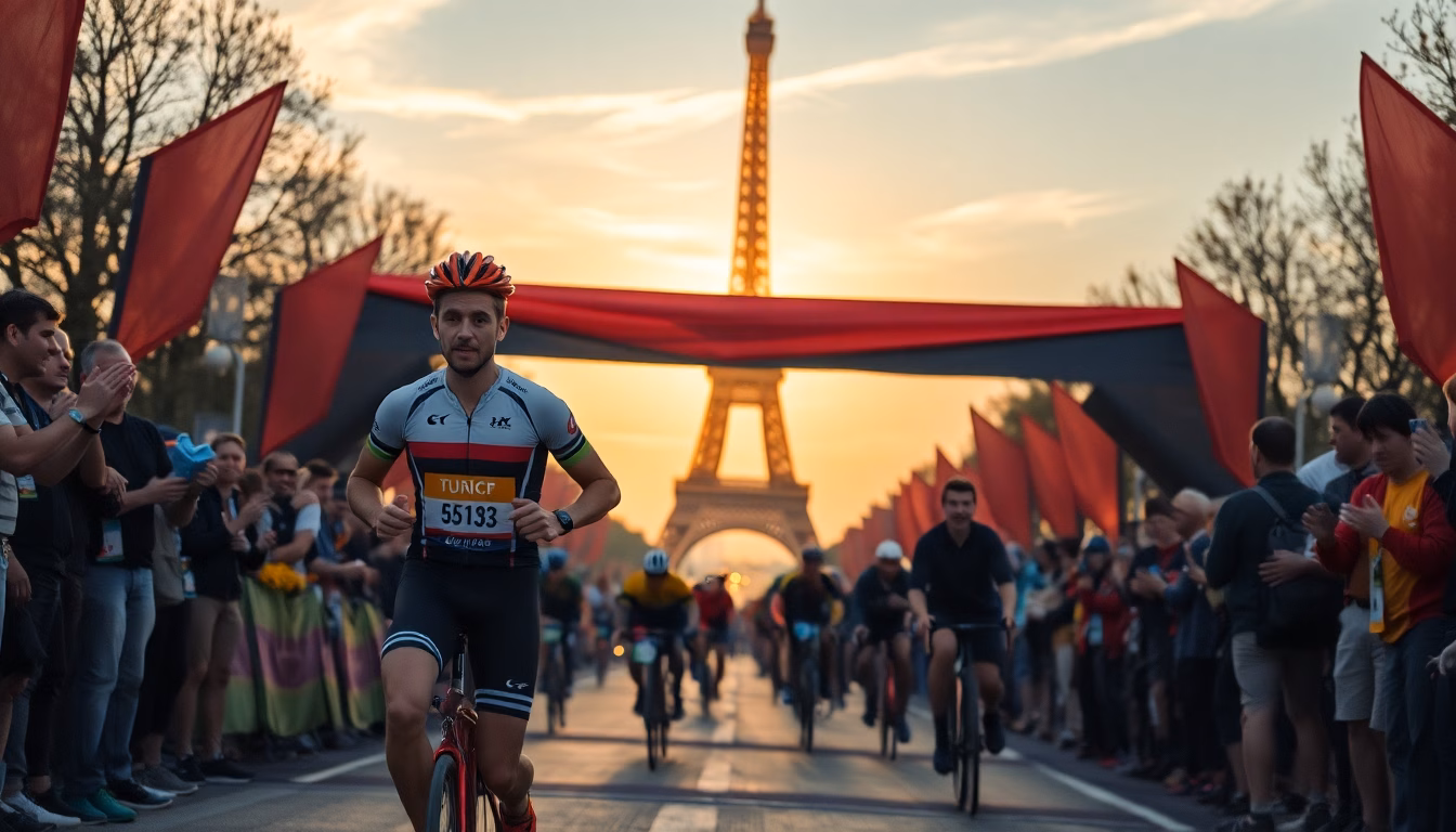 coureurs franchissant la ligne d'arrivée des 20km de Paris