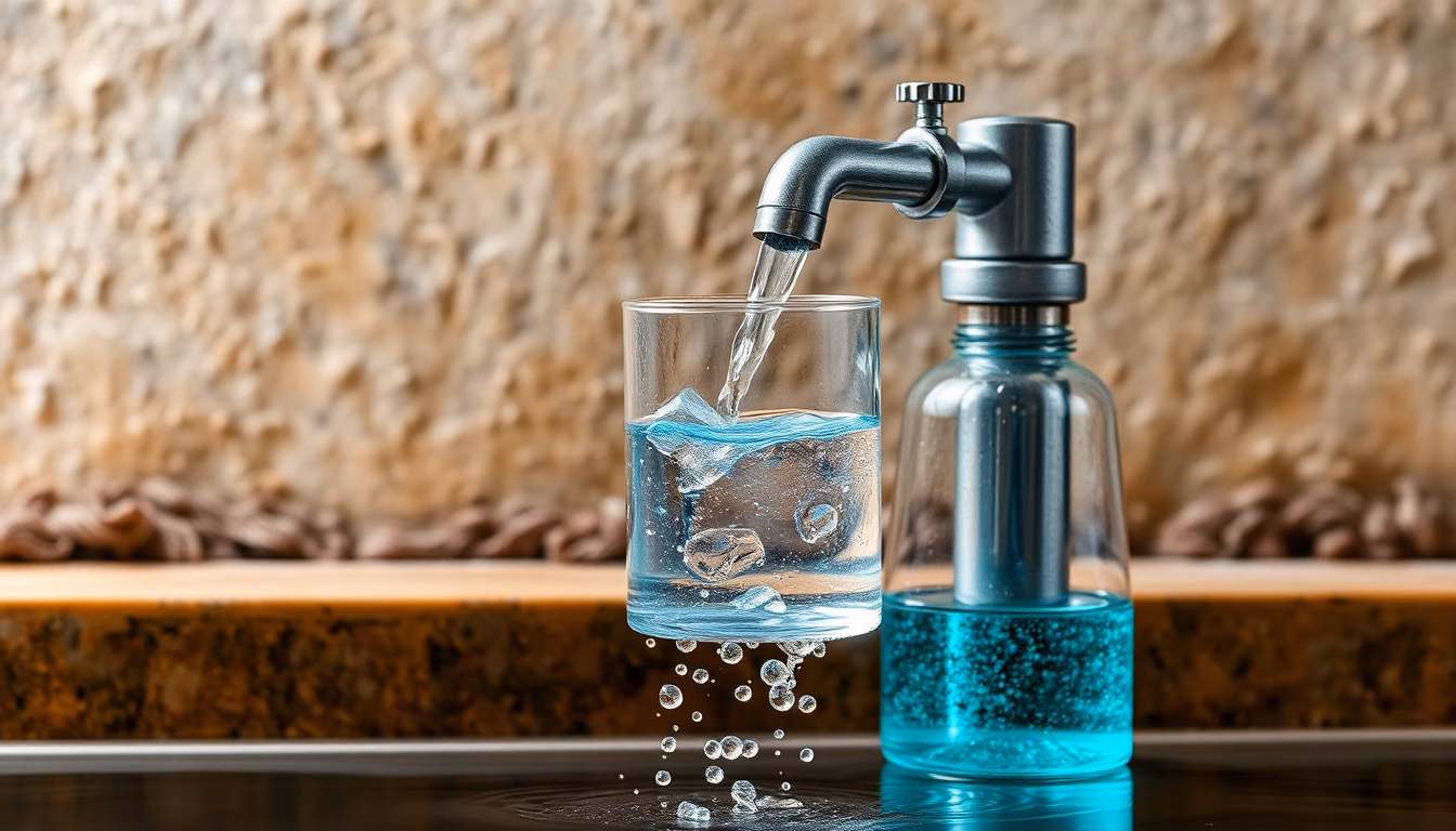 main tenant un verre d'eau et une loupe