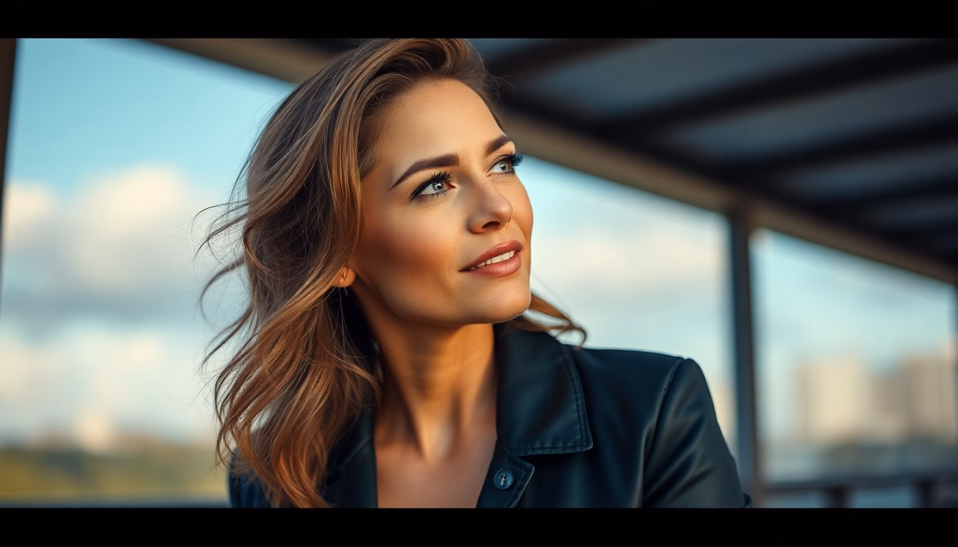 Nelly Furtado dans un paysage naturel.