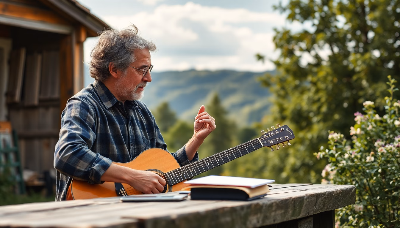 Alain Chamfort avec des notes de musique